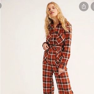 Free people plaid buckled jumpsuit!